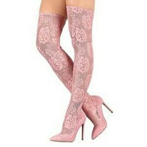 Thigh High Pink Lace Heel